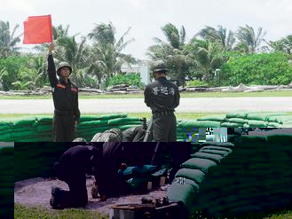 南沙太平島海巡部隊上午向“立委”展示迫擊炮火力。圖片來源:台灣《聯合晚報》